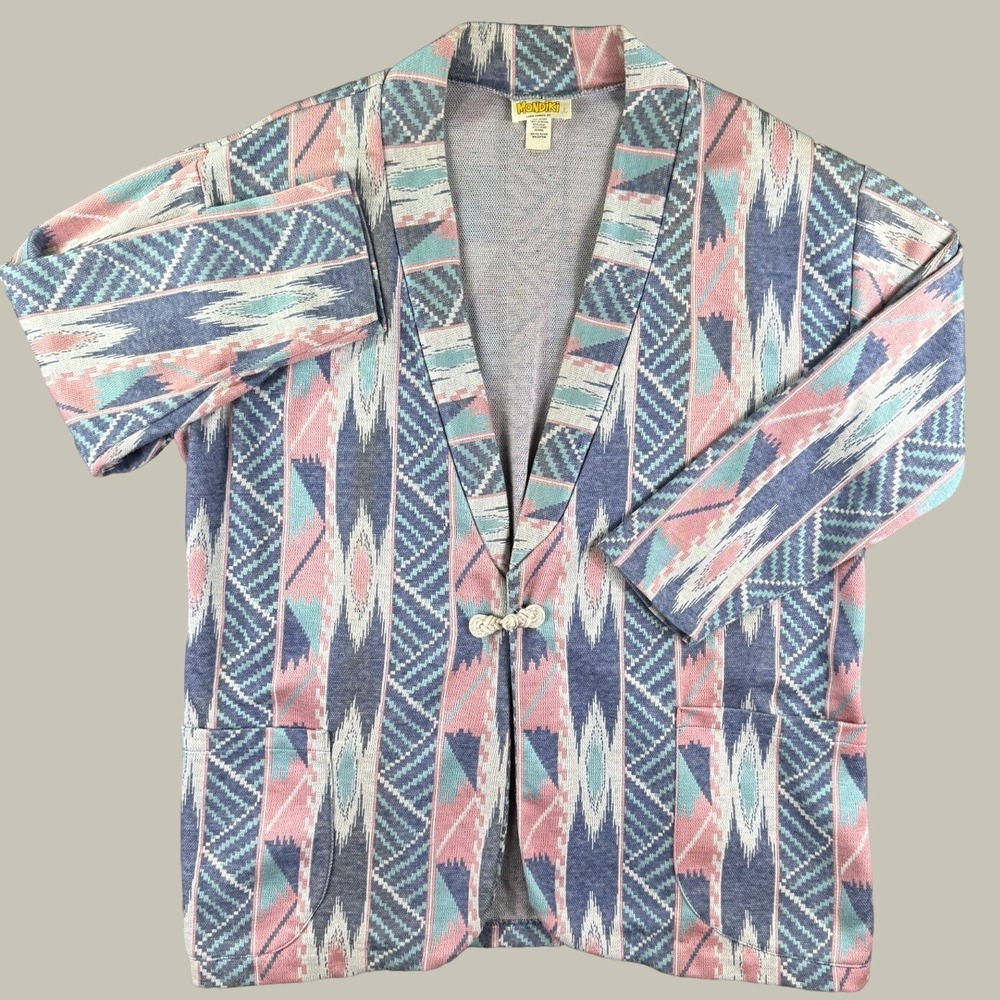 Vintage Mondiki Cardigan Womens 8 Southwestern Aztec Geometric Pastel Boho Rope